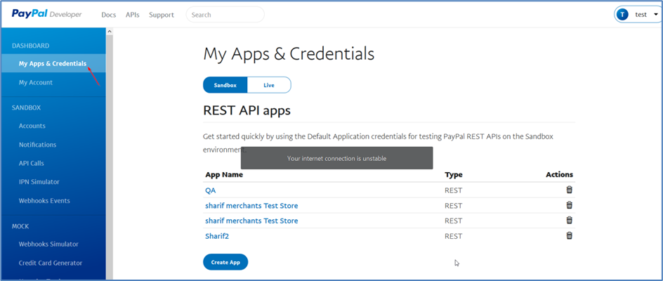 PayPal Apps and Credentials